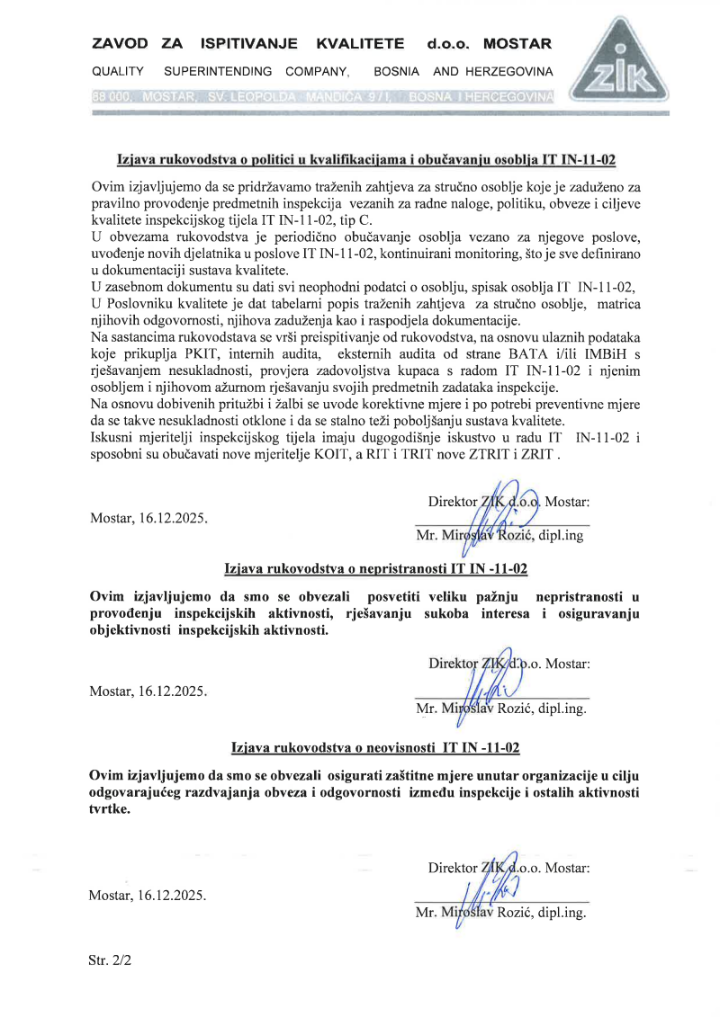 IzjavaRukovodstvaONepristranostiINeovisnosti